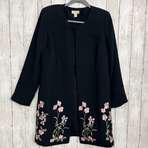 Appleseed's Black 2 Piece Dress Overcoat Floral Mother Of Bride Date Night Set - Picture 2 of 14